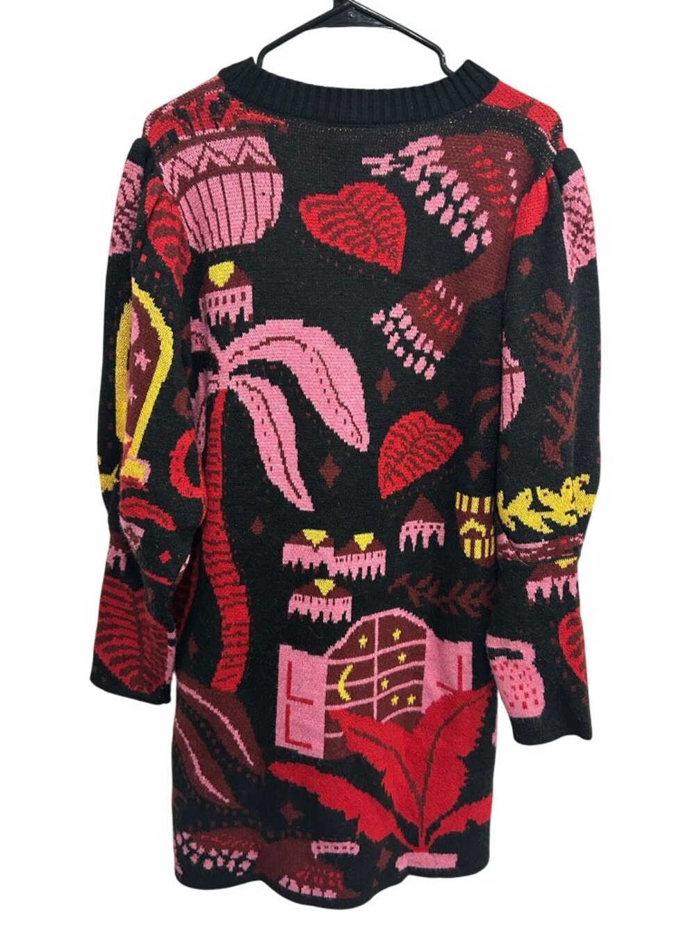 Farm Rio Large Knit Sweater Dress Multicolor Botanical Print Boho Maximalist - Picture 2 of 11